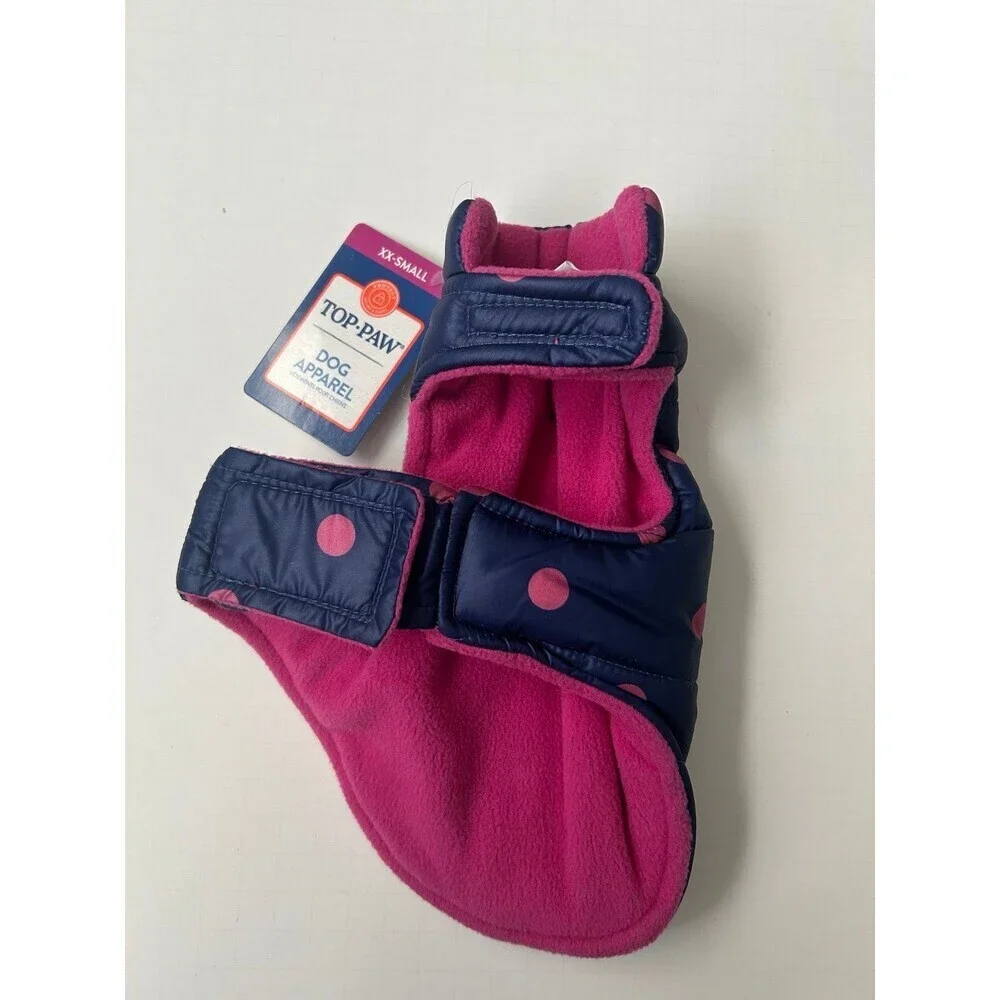 Top Paw Dog Puffer Vest/Jacket Blue Pink With  Polka Dots size XX-Small